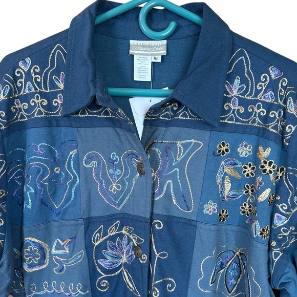 Coldwater Creek Jackets & Blazers - Cold water Creek New Embroidered Lightweight Jacket Shirt Blue 100%Cotton XL